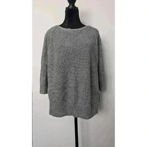Gray 3/4 Sleeve Knit Sweater Open Back Detail Olivia Sky